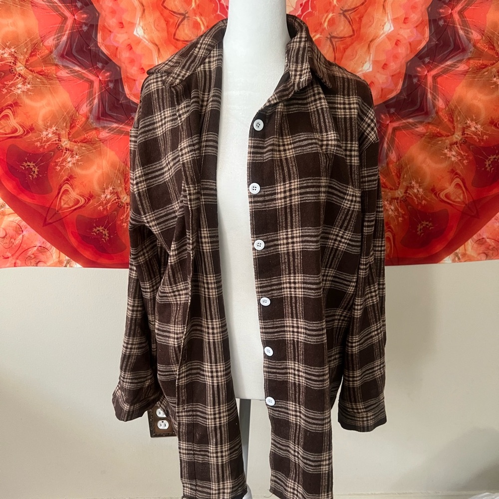 Brown Plaid Button-Up Shirt